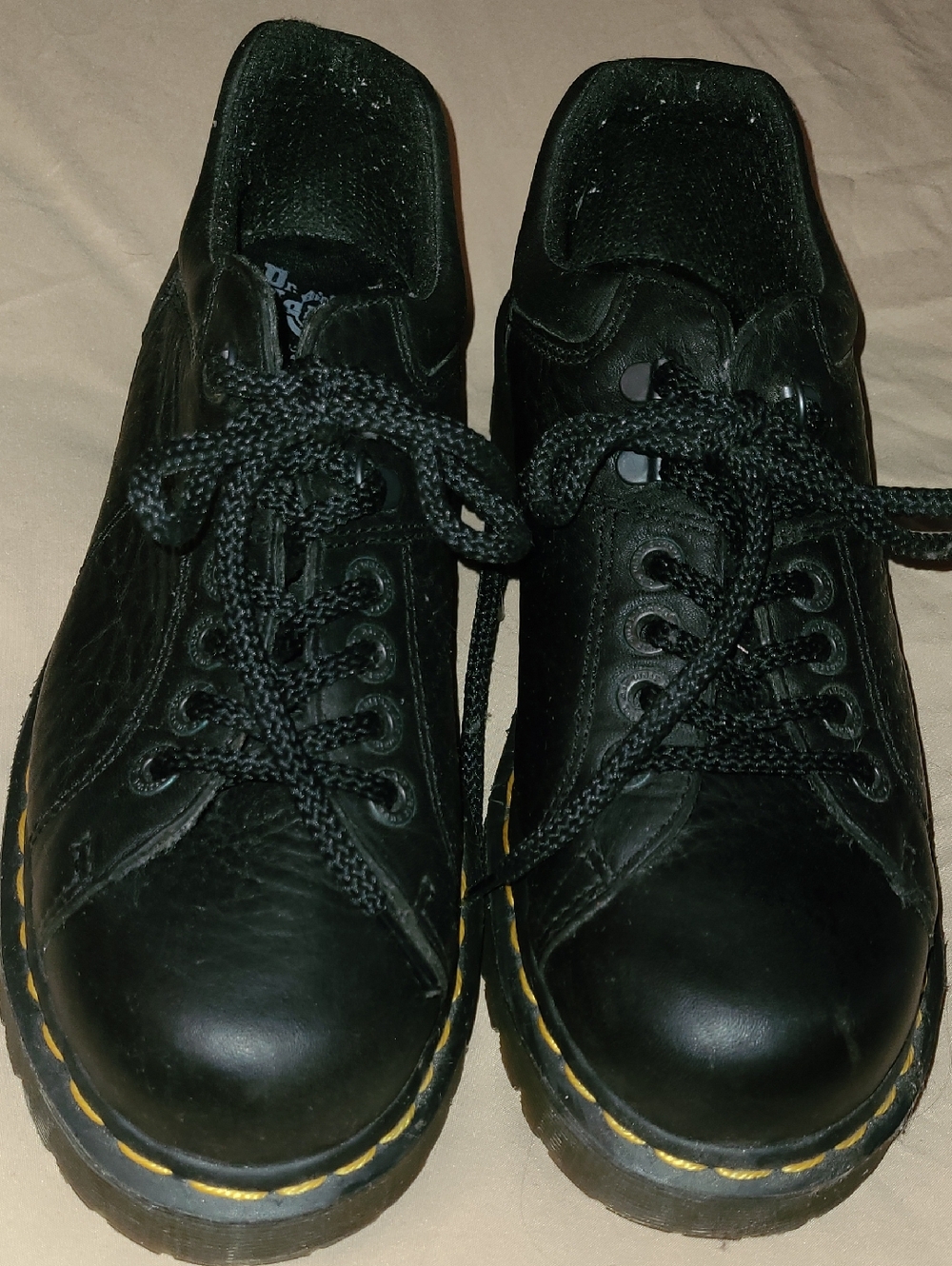 NWOT Dr. Martens Black Leather Lace-Up Shoes with Yellow Stitching - Picture 2 of 9